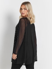 Yours Curve Black Oversized Studded Embellished Mesh Top - Image 3 of 5