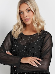 Yours Curve Black Oversized Studded Embellished Mesh Top - Image 4 of 5