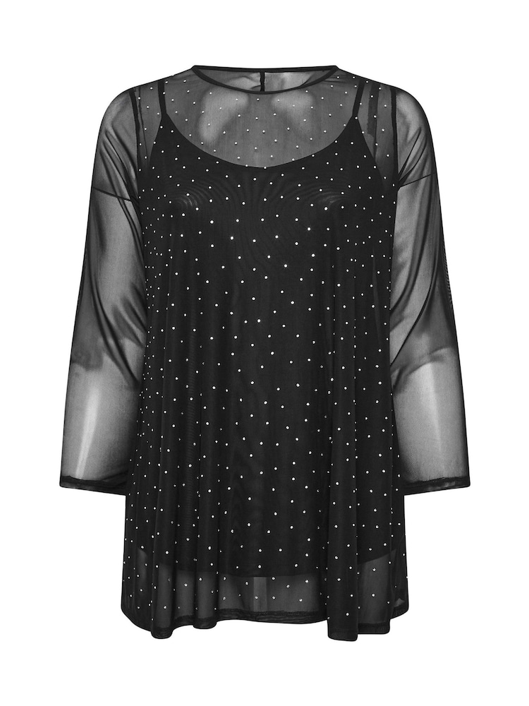 Negro - Yours Curve Oversized Studded Embellished Mesh Top - Imagen 5 de 5 Negro - Yours Curve Oversized Studded Embellished Mesh Top - Imagen 5 de 5
