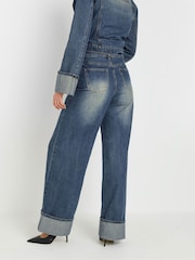 Long Tall Sally Blue Turn Up Wide Leg 100% Cotton Jeans - Image 4 of 10