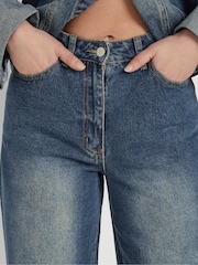 Long Tall Sally Blue Turn Up Wide Leg 100% Cotton Jeans - Image 5 of 10