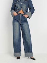 Long Tall Sally Blue Turn Up Wide Leg 100% Cotton Jeans - Image 7 of 10