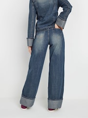 Long Tall Sally Blue Turn Up Wide Leg 100% Cotton Jeans - Image 8 of 10