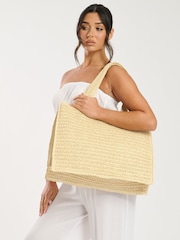 South Beach Cream Straw Woven Shoulder Tote Bag - Image 1 of 4