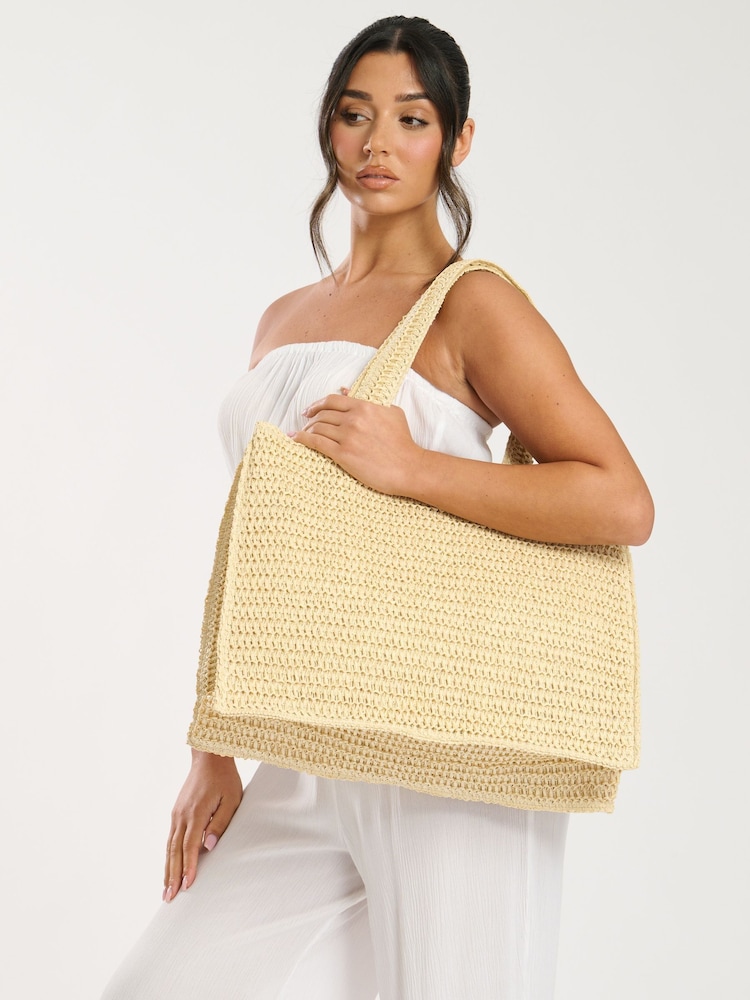 South Beach Cream Straw Woven Shoulder Tote Bag - Image 1 of 4