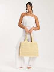 South Beach Cream Straw Woven Shoulder Tote Bag - Image 2 of 4