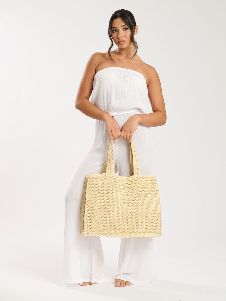 South Beach Cream Straw Woven Shoulder Tote Bag - Image 2 of 4
