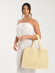 South Beach Cream Straw Woven Shoulder Tote Bag - Image 3 of 4