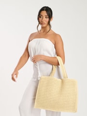 South Beach Cream Straw Woven Shoulder Tote Bag - Image 4 of 4