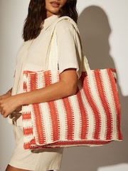 South Beach Red Straw Woven Shoulder Tote Bag - Image 1 of 4
