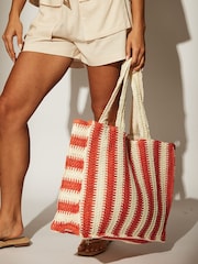 South Beach Red Straw Woven Shoulder Tote Bag - Image 2 of 4