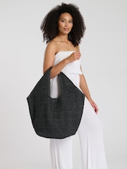South Beach Black Woven Oversized Shoulder Tote Bag - Image 2 of 4