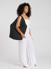 South Beach Black Woven Oversized Shoulder Tote Bag - Image 3 of 4