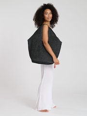 South Beach Black Woven Oversized Shoulder Tote Bag - Image 4 of 4