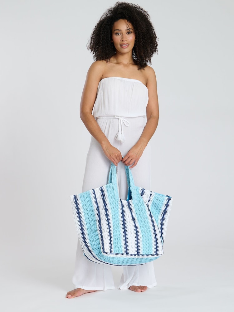 South Beach Blue Oversized Woven Shoulder Bag - Image 2 of 4