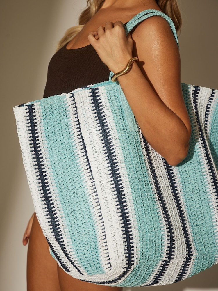 South Beach Blue Oversized Woven Shoulder Bag - Image 3 of 4