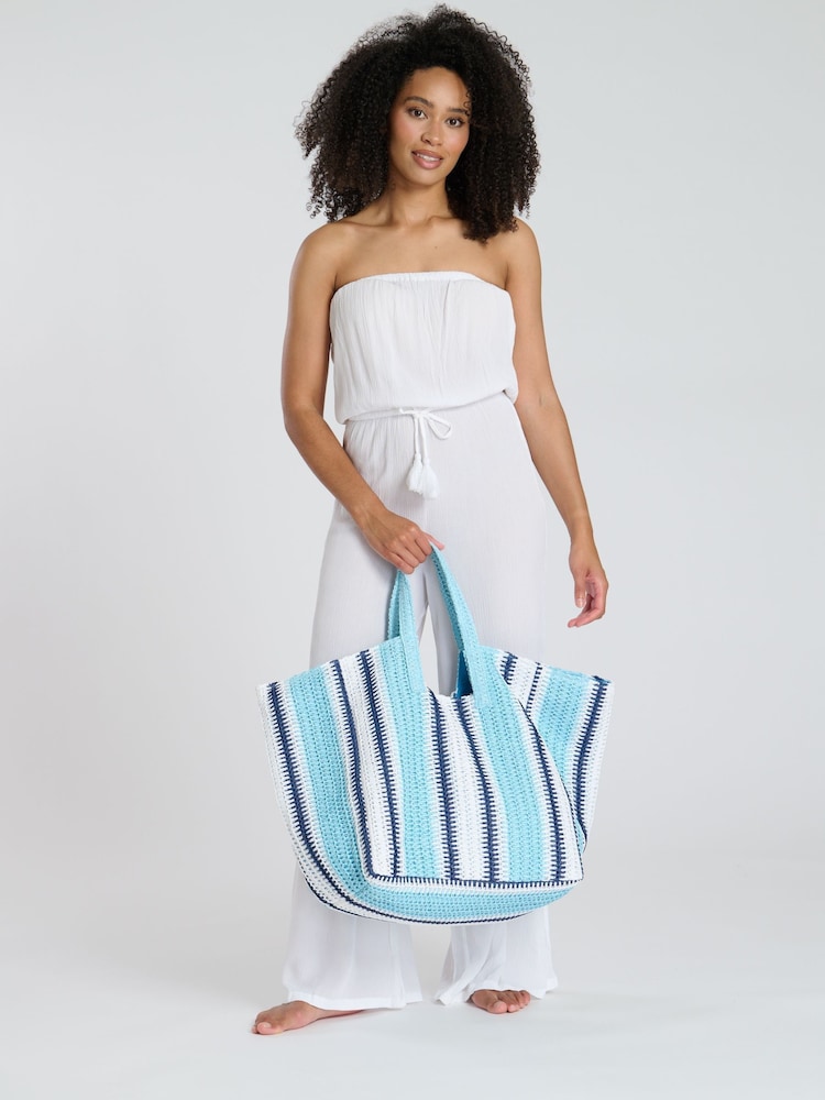 South Beach Blue Oversized Woven Shoulder Bag - Image 4 of 4
