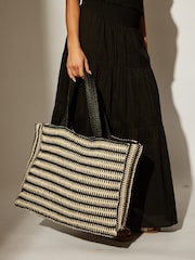 South Beach Monochrome Straw Woven Shoulder Tote Bag - Image 2 of 4