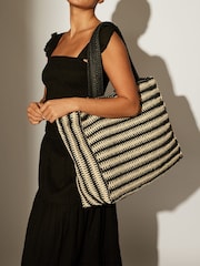 South Beach Monochrome Straw Woven Shoulder Tote Bag - Image 4 of 4