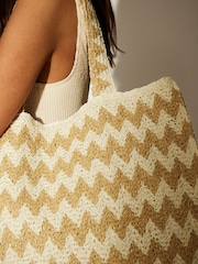 South Beach Cream Monochrome Straw Woven Shoulder Tote Bag - Image 3 of 4