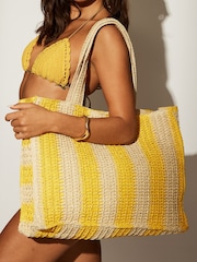 South Beach Yellow Straw Woven Shoulder Tote Bag - Image 1 of 3