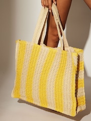South Beach Yellow Straw Woven Shoulder Tote Bag - Image 2 of 3