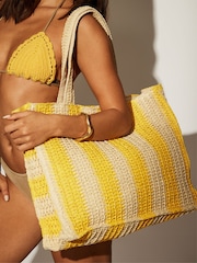 South Beach Yellow Straw Woven Shoulder Tote Bag - Image 3 of 3