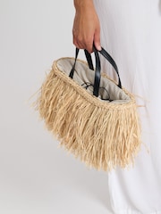 South Beach Brown Mini Straw Fringe Bag - Image 1 of 4