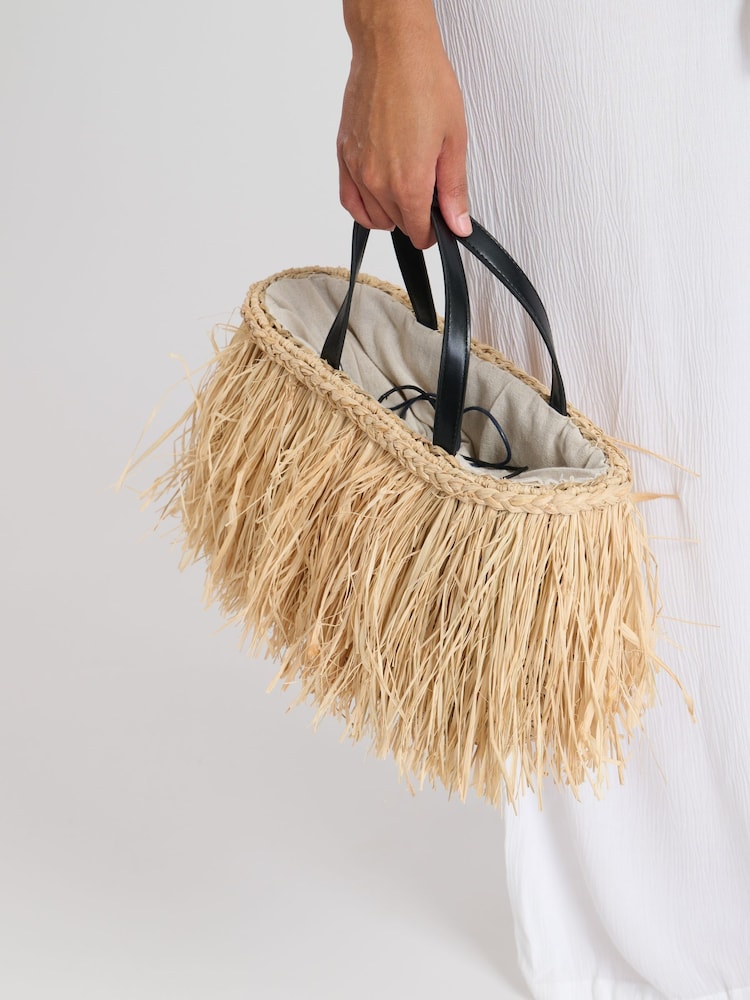 South Beach Brown Mini Straw Fringe Bag - Image 1 of 4