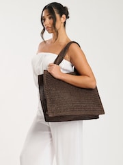 South Beach Brown Straw Woven Shoulder Tote Bag - Image 1 of 5