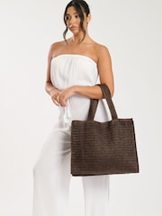 South Beach Brown Straw Woven Shoulder Tote Bag - Image 2 of 5