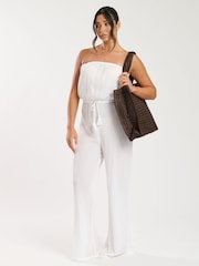 South Beach Brown Straw Woven Shoulder Tote Bag - Image 4 of 5