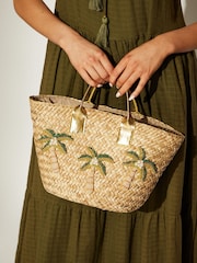 South Beach Brown Mini Embellished Palm Tote Bag - Image 1 of 4