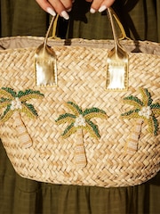 South Beach Brown Mini Embellished Palm Tote Bag - Image 3 of 4
