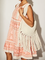 South Beach White Fringe Detail 100% Cotton Shoulder Bag - Image 3 of 4