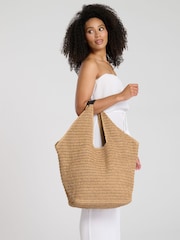 South Beach Brown Woven Oversized Shoulder Tote Bag - Image 1 of 4