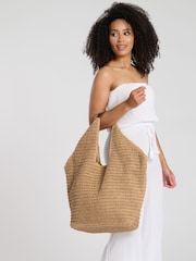 South Beach Brown Woven Oversized Shoulder Tote Bag - Image 3 of 4