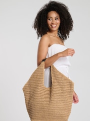 South Beach Brown Woven Oversized Shoulder Tote Bag - Image 4 of 4