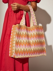 South Beach Red/Orange Straw Woven Shoulder Tote Bag - Image 1 of 4