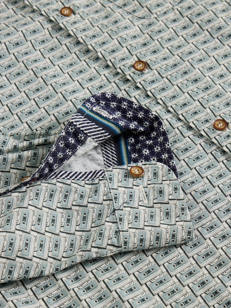 White Stuff White Casette Tape Printed 100% Cotton Shirt - Image 6 of 6