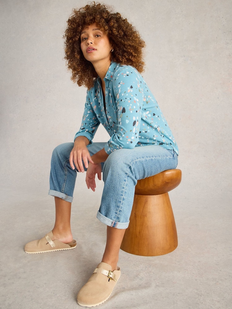 White Stuff Blue Annie Jersey 100% Cotton Shirt - Image 2 of 6