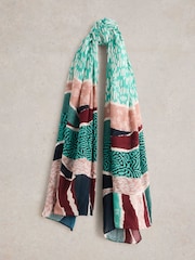 White Stuff Green Abstract Patchwork Scarf - Image 1 of 3