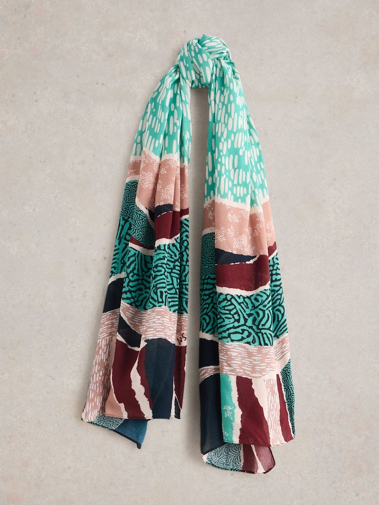 White Stuff Green Abstract Patchwork Scarf - Image 1 of 3