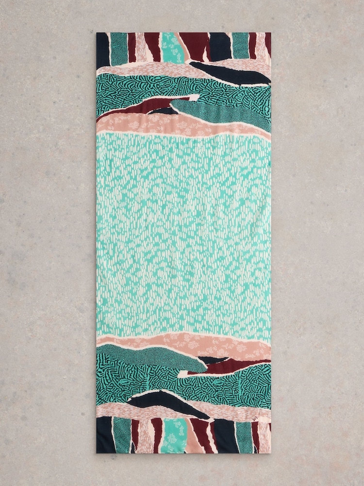 White Stuff Green Abstract Patchwork Scarf - Image 2 of 3