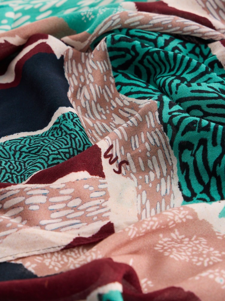 White Stuff Green Abstract Patchwork Scarf - Image 3 of 3