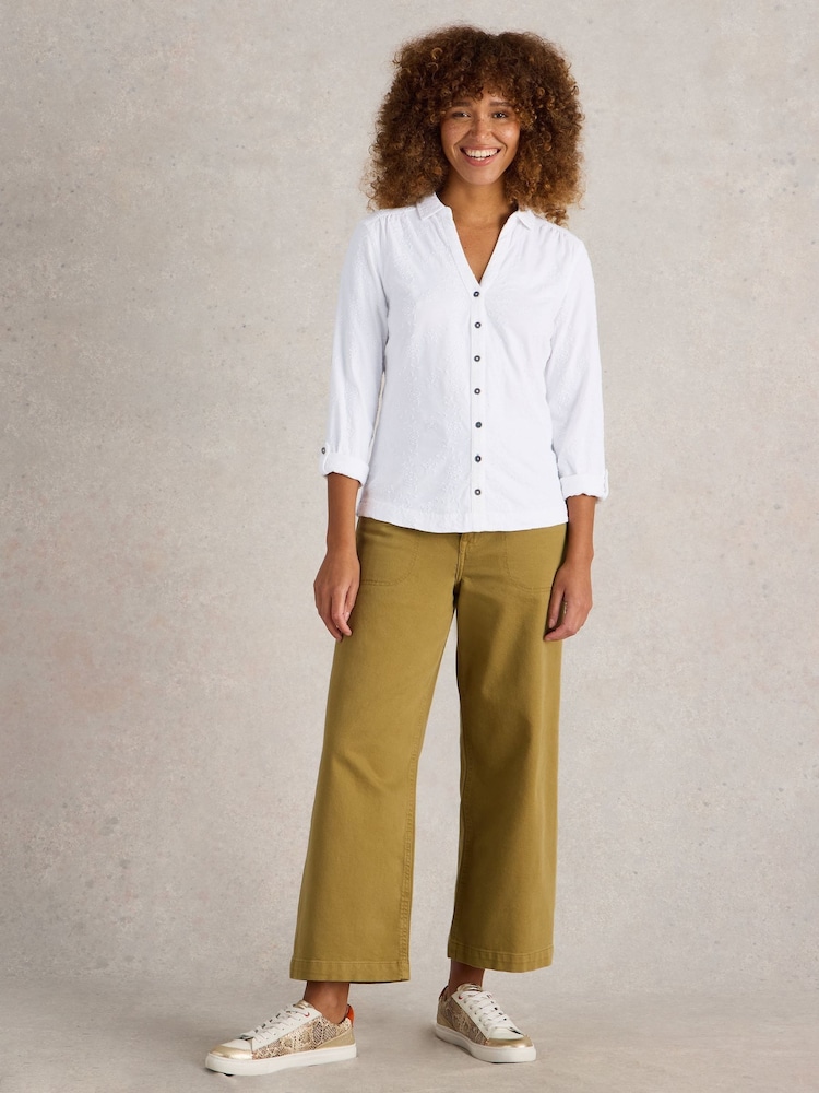 White Stuff White Annie Broderie Jersey 100% Cotton Shirt - Image 1 of 6