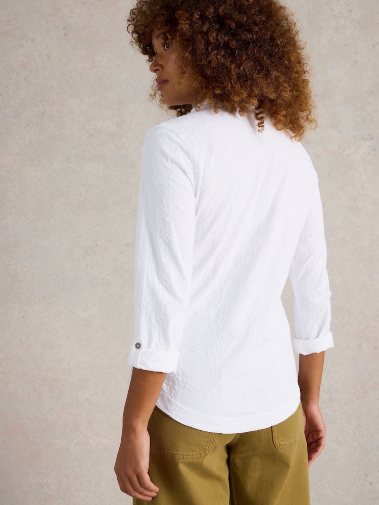 White Stuff White Annie Broderie Jersey 100% Cotton Shirt - Image 2 of 6