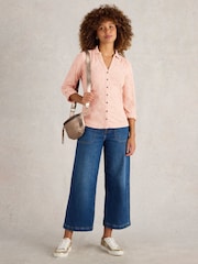 White Stuff Pink Annie Broderie Jersey 100% Cotton Shirt - Image 3 of 6