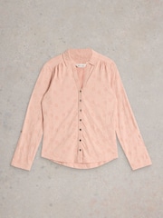 White Stuff Pink Annie Broderie Jersey 100% Cotton Shirt - Image 5 of 6