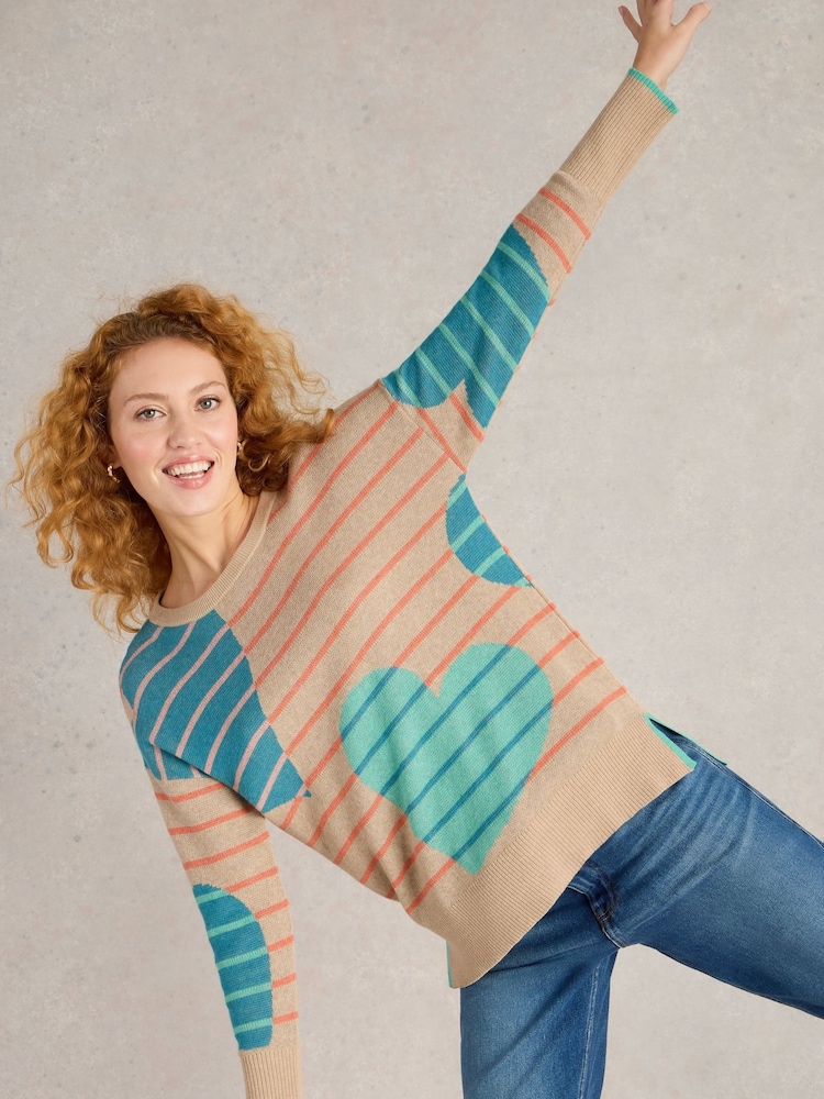 White Stuff Natural Olive Heart Jumper - Image 3 of 6